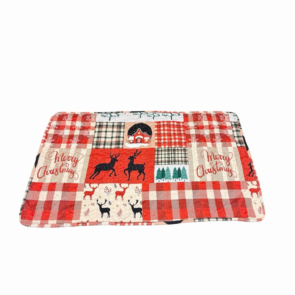 King Christmas Pillow Sham Red Buffalo Plaid Reindeer Quilt Lodge Cabincore